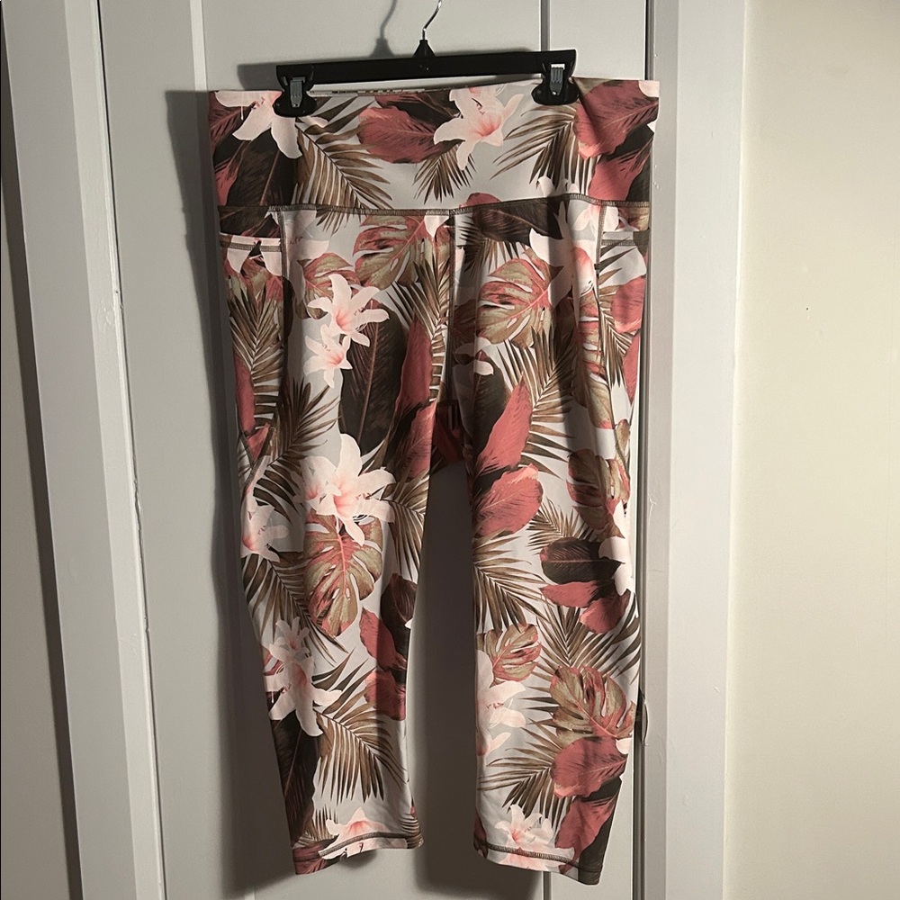 Old Navy Active Pink and Brown Leaf Print Leggings